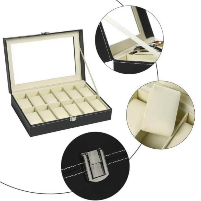 Watch Box 12 Slot Black Watch Display Box Storage Organiser