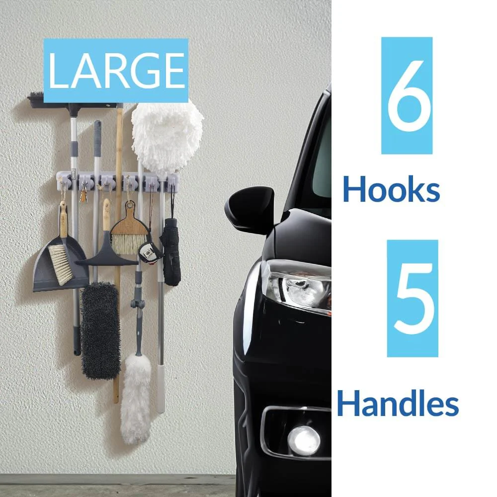 Broom and Mop Holder with 5 Compartments