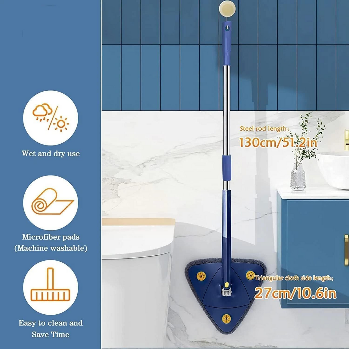 360° Triangle Mop | Self-Wringing Wet & Dry Microfiber Mop