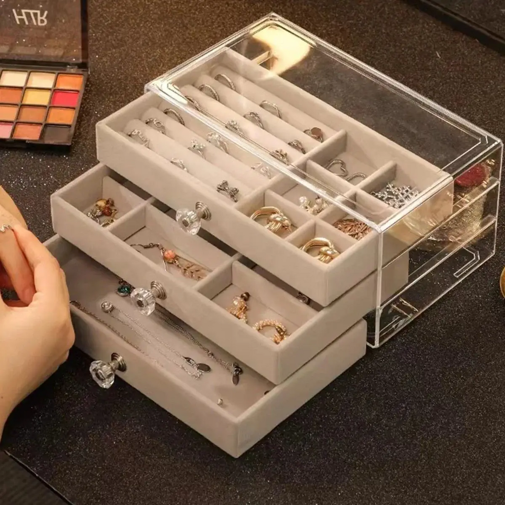 Clear Acrylic Jewelry Organizer Box With 3 Drawers LD-1018