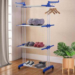 3 Layer Folding Clothes Dryer Rack With 4 Wheels